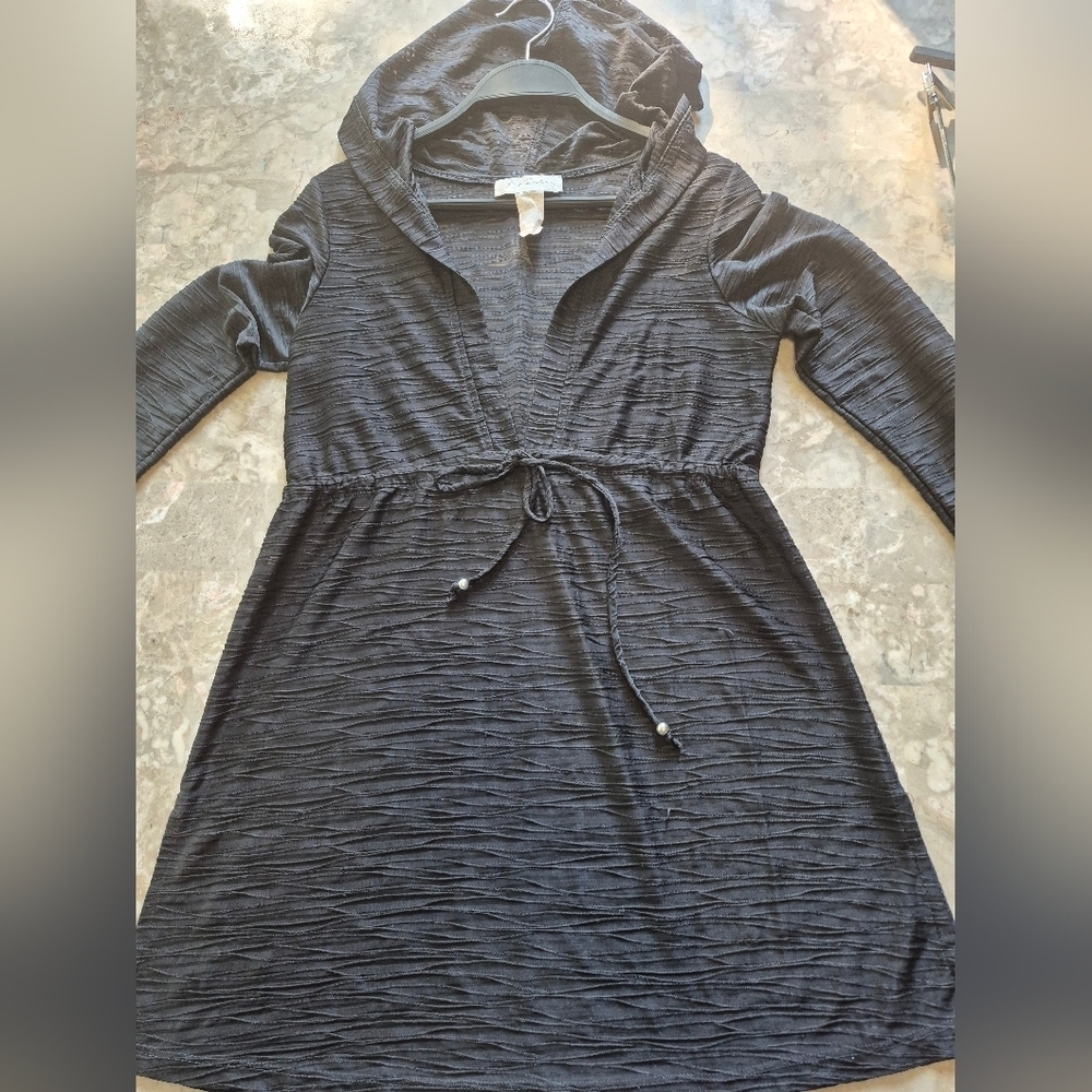 J. Valdi Y2K beach boho summer Long Sleeve Hooded Swim Cover Up with Drawstring
